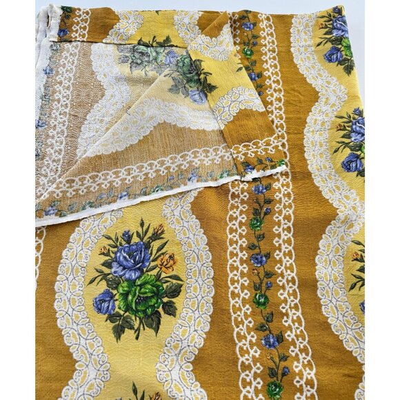 Vintage 60s curtain, orange striped, blue green yellow floral, semi-sheer panel - Picture 8 of 10